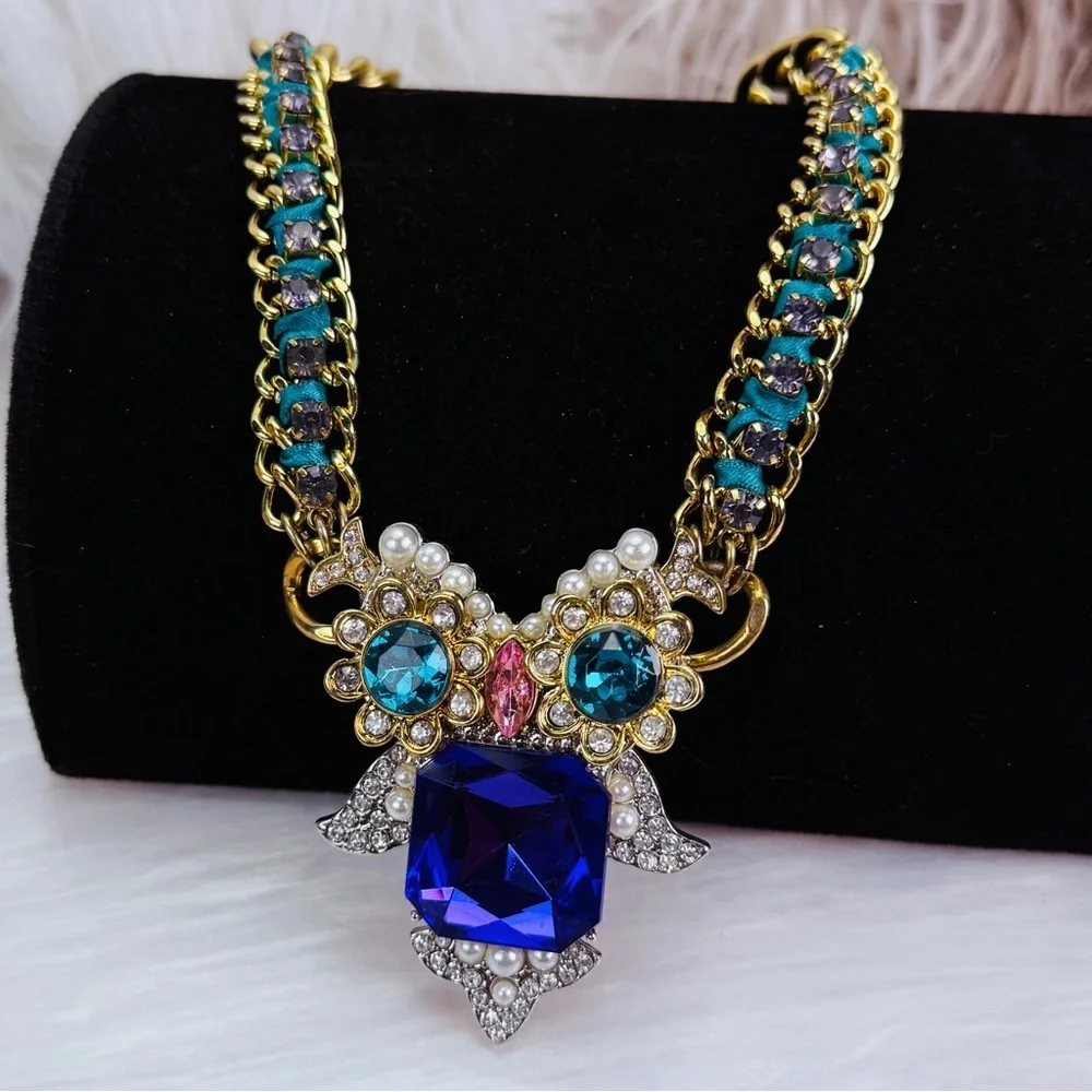 Betsy Johnson Goldtone Critters Crystal Owl Statement Pendant Necklace